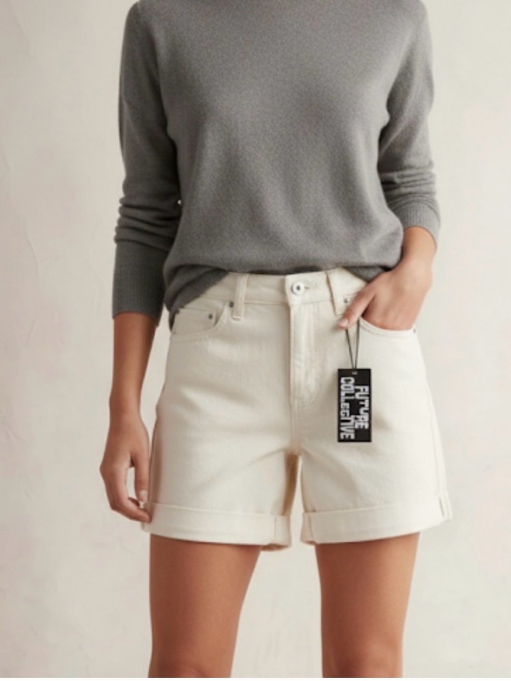 Cream High-Rise Rolled Hem Women’s Shorts